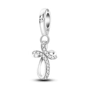 Silver Infinite Cross Dangle Fits Pandora Charm Bracelet, Religious Pavé Infinity Faith Jewelry Gift