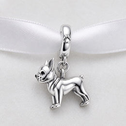 French Bulldog Bead Fits Pandora Charm Bracelet, Silver Frenchie Puppy Animal Pet Jewelry Gift