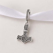 Thor Hammer Bead Fits Pandora Charm Bracelet, Silver Viking Mjolnir Nordic Dangle Jewelry Gift