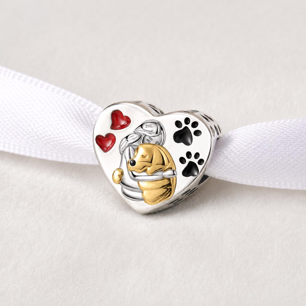 Girl Hugging Dog Heart sterling silver charm alternate view