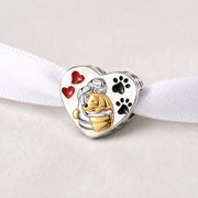 Girl Hugging Dog Heart Bead Fits Pandora Charm Bracelet, Silver Gold Pet Enamel Gift