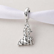 Giraffe Bead Fits Pandora Charm Bracelet, Silver Mother Baby Animal Family Dangle Wildlife Gift