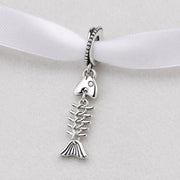Fish Bone Bead Fits Pandora Charm Bracelet, Silver Skeleton Animal Dangle Sea Jewelry Gift