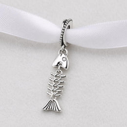 Fish Bone Bead Fits Pandora Charm Bracelet, Silver Skeleton Animal Dangle Sea Jewelry Gift
