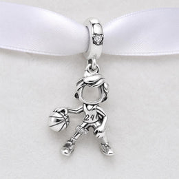 Basketball Player Bead Fits Pandora Charm Bracelet, Silver Sports Dangle, Jersey Number 24 Gift