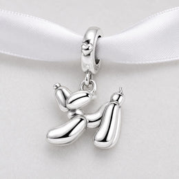 Balloon Dog Bead Fits Pandora Charm Bracelet, Silver Animal Dangle, Pop Art Jewelry Gift
