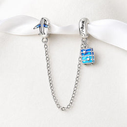 Travel Safety Chain Fits Pandora Charm Bracelet, Airplane Suitcase Dangle, Vacation Gift