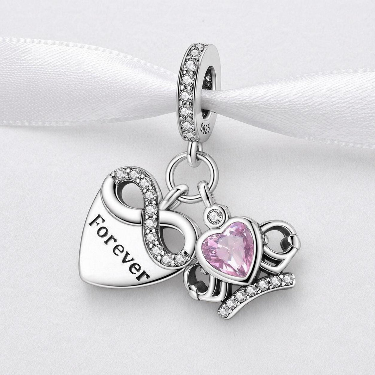 Forever Crown Heart sterling silver charm alternate view