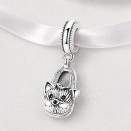Yorkshire Terrier Bead Fits Pandora Charm Bracelet, Yorkie Dog In Shoe, Silver Puppy Dangle
