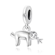 Sloth Bead Fits Pandora Charm Bracelet, Silver Sleeping Animal Dangle Tropical Nature Tree Gift
