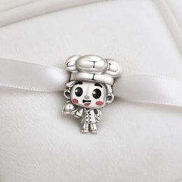 Chef Boy Bead Fits Pandora Charm Bracelet, Silver Male Cook Cloche Serving Dish Gift