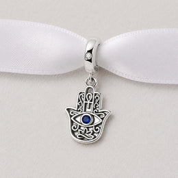 Hamsa Hand Bead Fits Pandora Charm Bracelet, Silver Evil Eye Ankh Protection Dangle Gift