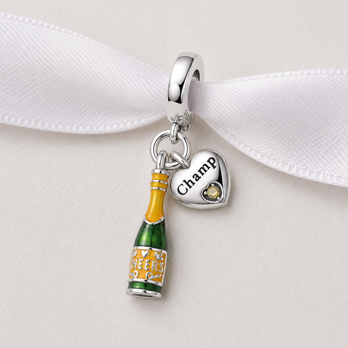 Champagne Heart sterling silver charm alternate view