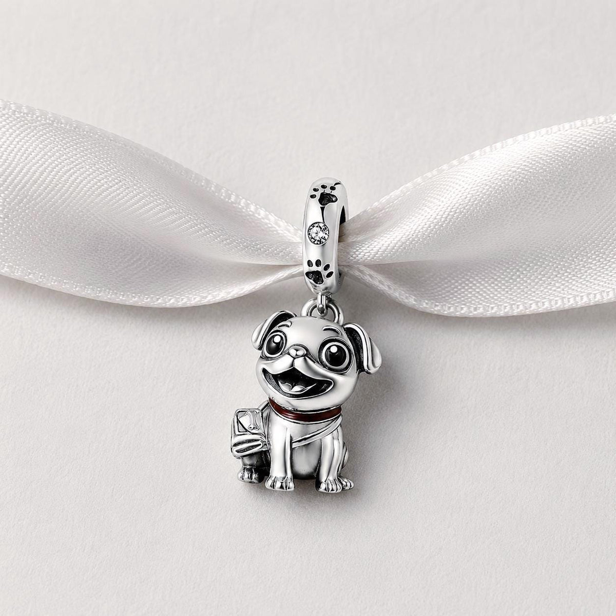 Pug Dog sterling silver charm alternate view