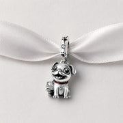 Pug Dog Bead Fits Pandora Charm Bracelet, Silver Puppy Animal Pet Collar Enamel Jewelry