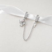 Angel Cross Safety Chain Bead Fits Pandora Charm Bracelet, Guardian Faith Silver Jewelry Gift