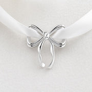 Silver Bow Bead Fits Pandora Charm Bracelet, Elegant Ribbon Knot Women Jewelry Gift