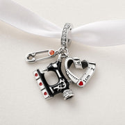Sewing Machine Bead Fits Pandora Charm Bracelet, Crafting Measuring Tape Tailor Hobby Jewelry Gift