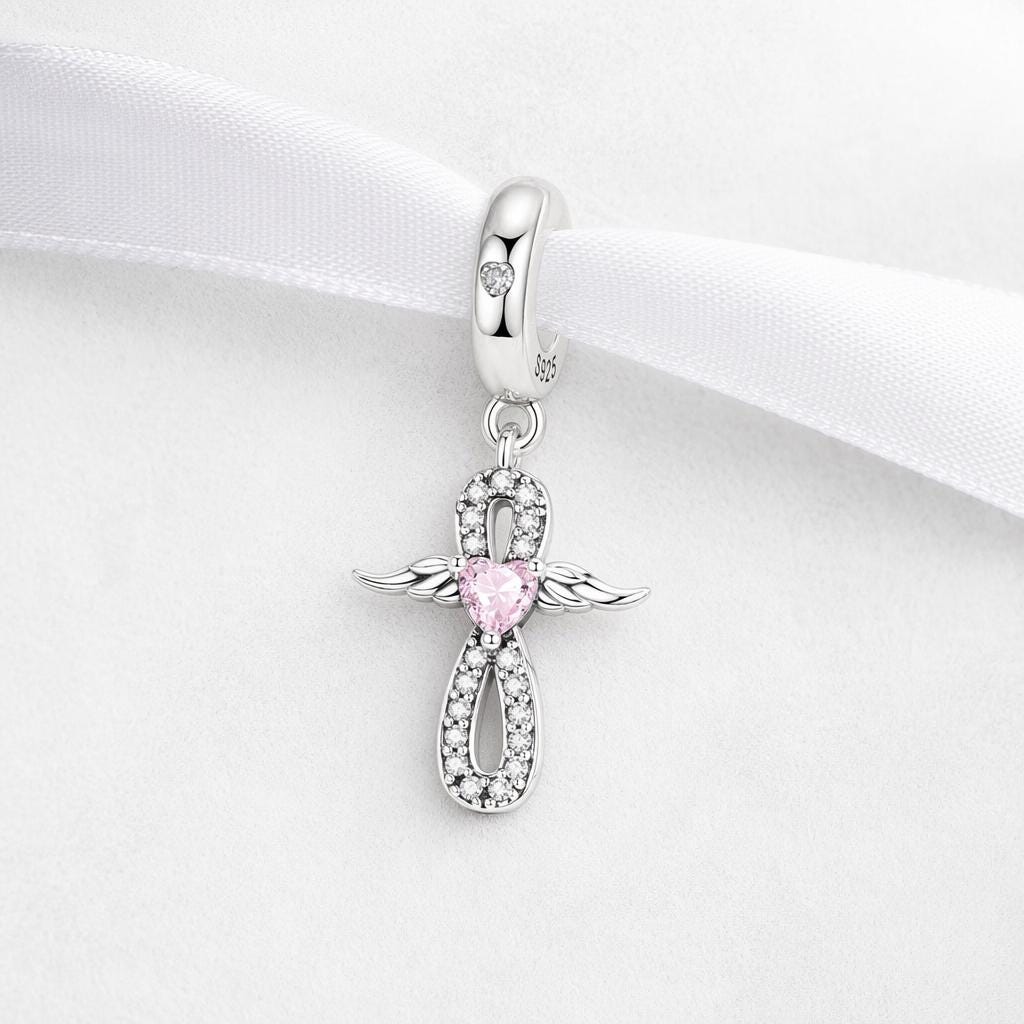 Infinity Angel Wing sterling silver charm alternate view