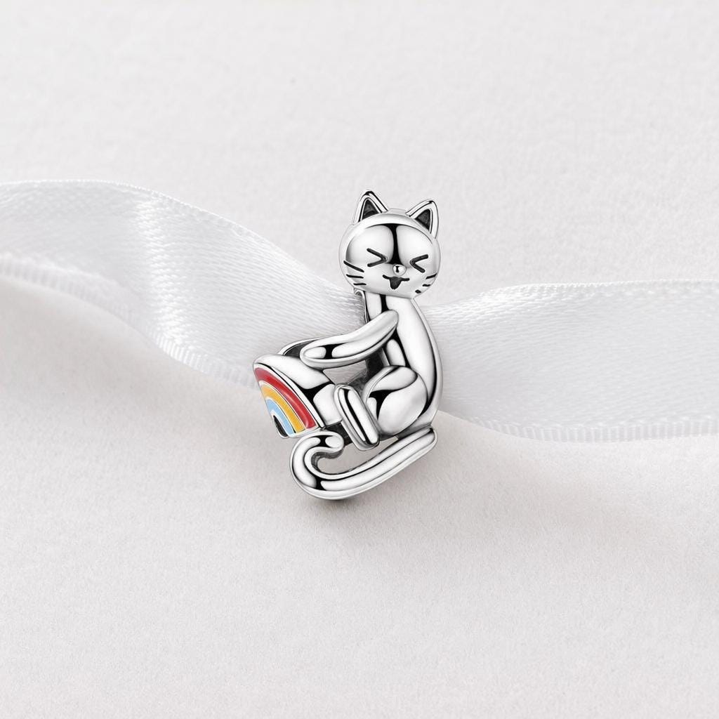 Cat Rainbow sterling silver charm alternate view