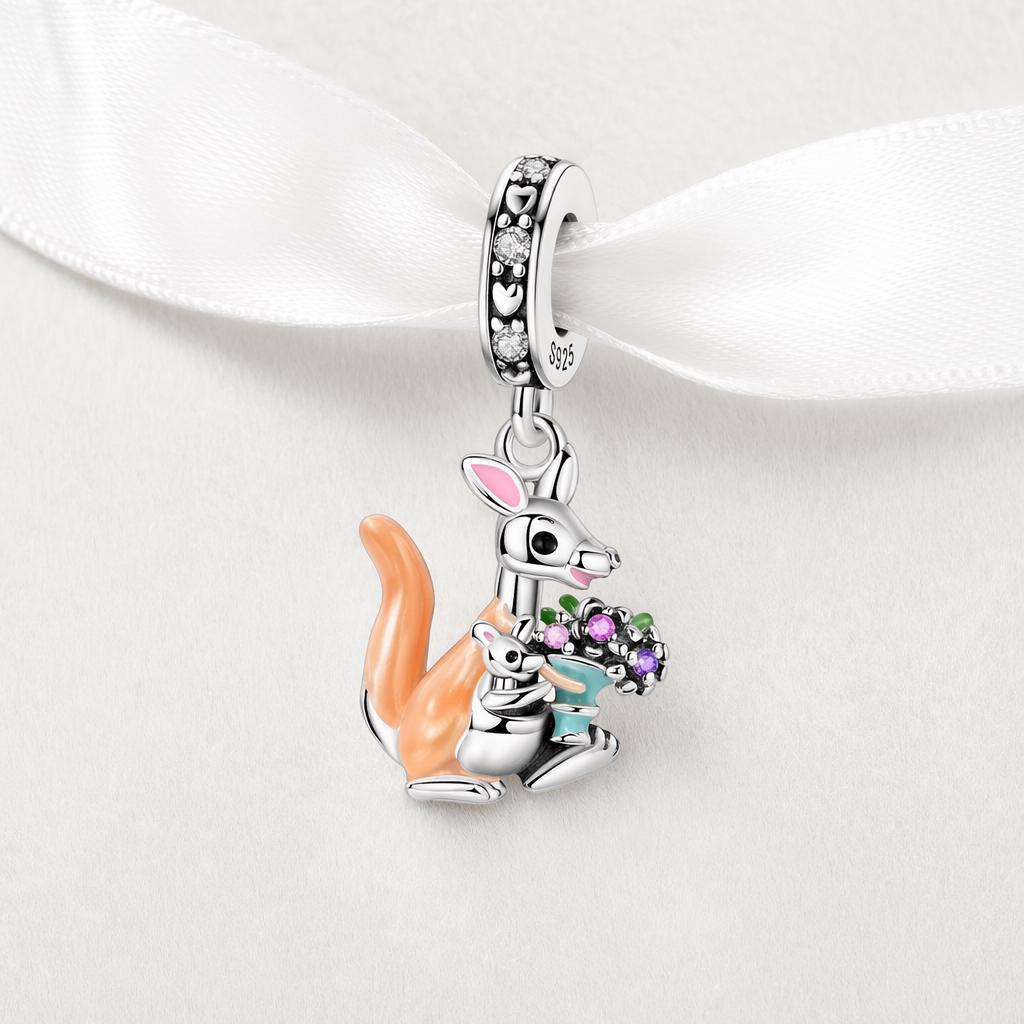 Mom And Baby Kangaroo sterling silver charm alternate view