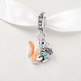 Mom And Baby Kangaroo Bead Fits Pandora Charm Bracelet, Silver Animal Family Jewelry Gift