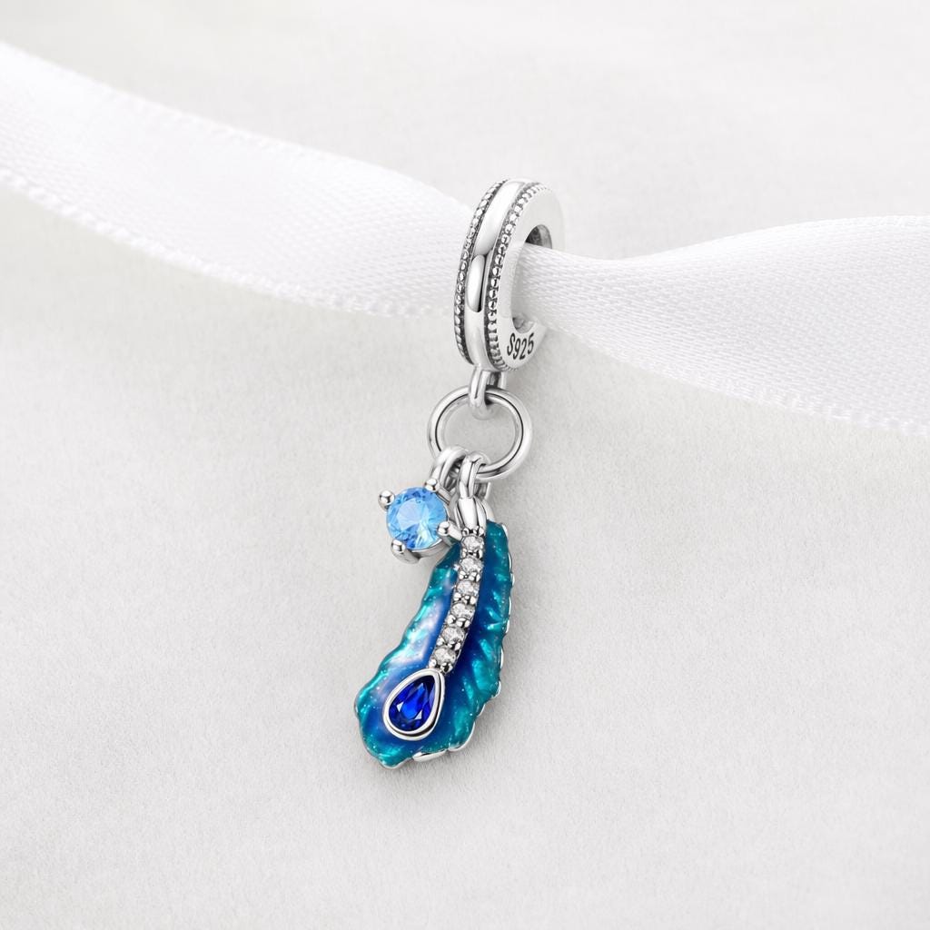 Peacock Feather sterling silver charm alternate view
