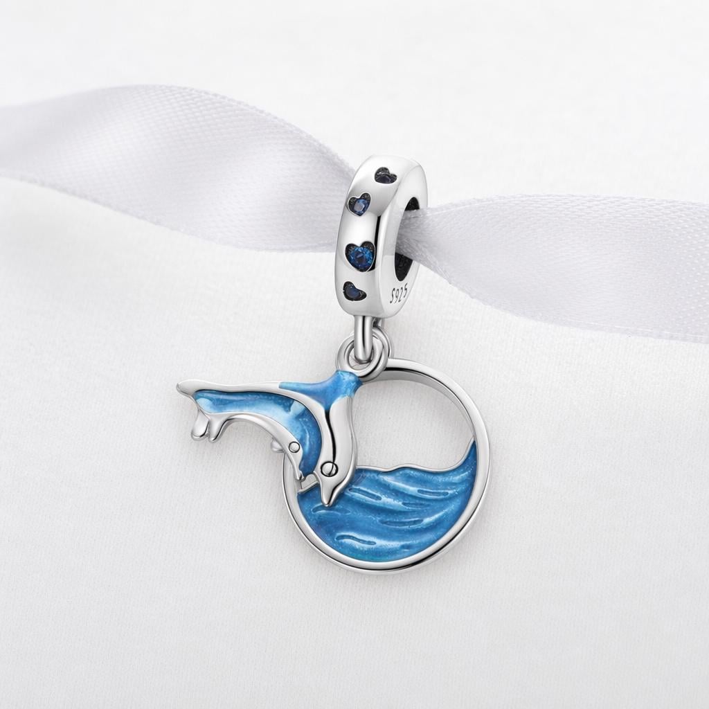 Blue Dolphin sterling silver charm alternate view