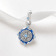 Compass Star Bead Fits Pandora Charm Bracelet, Blue Enamel Silver Dangle Travel Jewelry Gift