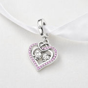 Sister Heart Bead Fits Pandora Charm Bracelet, Pink Crystal BFF Friend Girls Dangle Gift