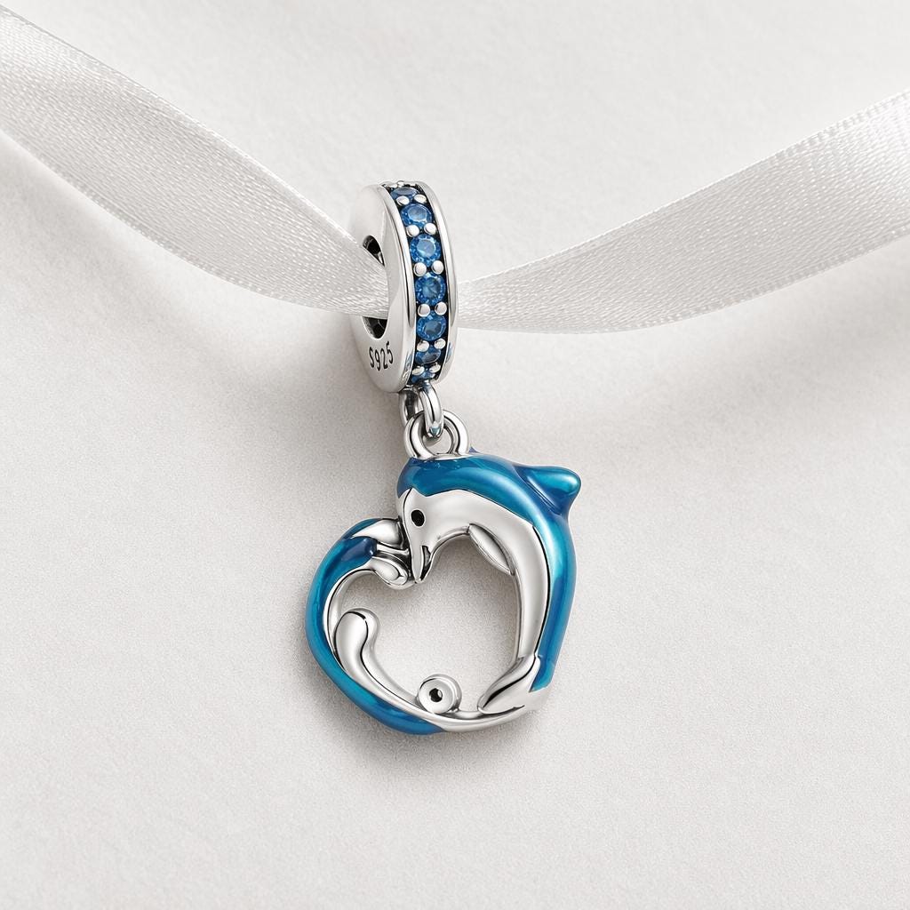Dolphin Heart sterling silver charm alternate view