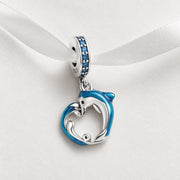 Dolphin Heart Bead Fits Pandora Charm Bracelet, Blue Enamel Ocean Marine Jewelry Gift
