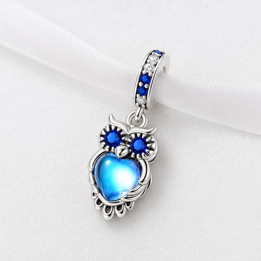 Blue Owl sterling silver charm alternate view