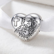 Jesus Heart Bead Fits Pandora Charm Bracelet, Religious Silver Jewelry, Christian Faith Church Gift