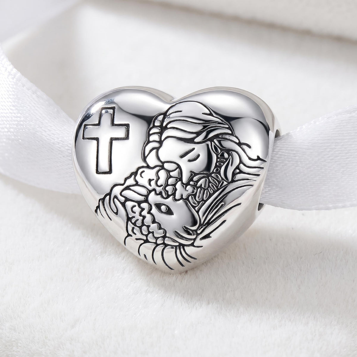 Jesus Heart sterling silver charm alternate view