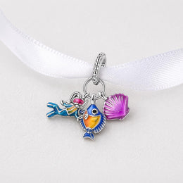Scuba Diver Dangle Fits Pandora Charm Bracelet, Silver Fish Shell Ocean Jewelry Summer Gift