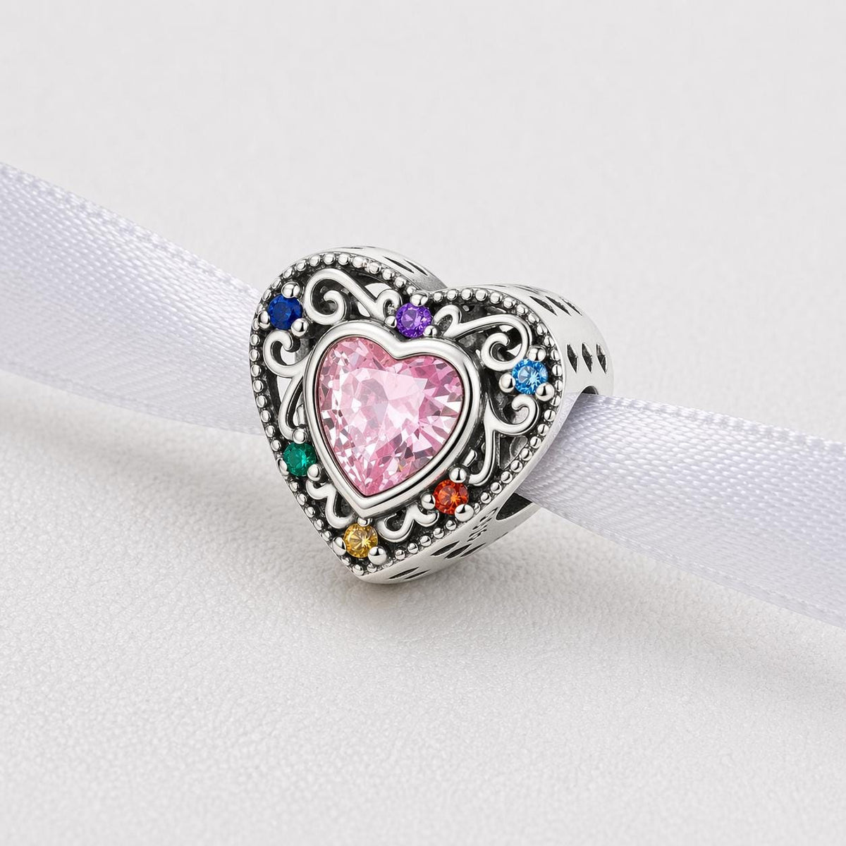 Vintage Pink Heart sterling silver charm alternate view