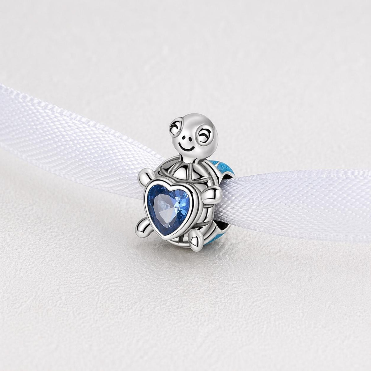Blue Heart Turtle sterling silver charm alternate view