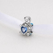 Blue Heart Turtle Bead Fits Pandora Charm Bracelet, Silver Sea Animal Jewelry, Love Gift