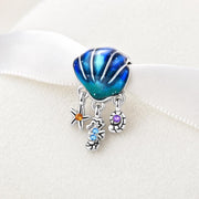 Blue Shell Dangle Fits Pandora Charm Bracelet, Seahorse Starfish Nautical Silver Jewelry Ocean Gift