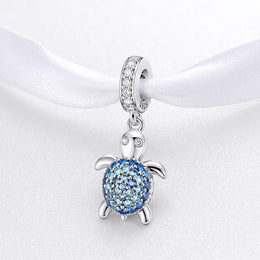 Sea Turtle Dangle Fits Pandora Charm Bracelet, Crystal Ocean Silver Jewelry, Marine Animal Gift