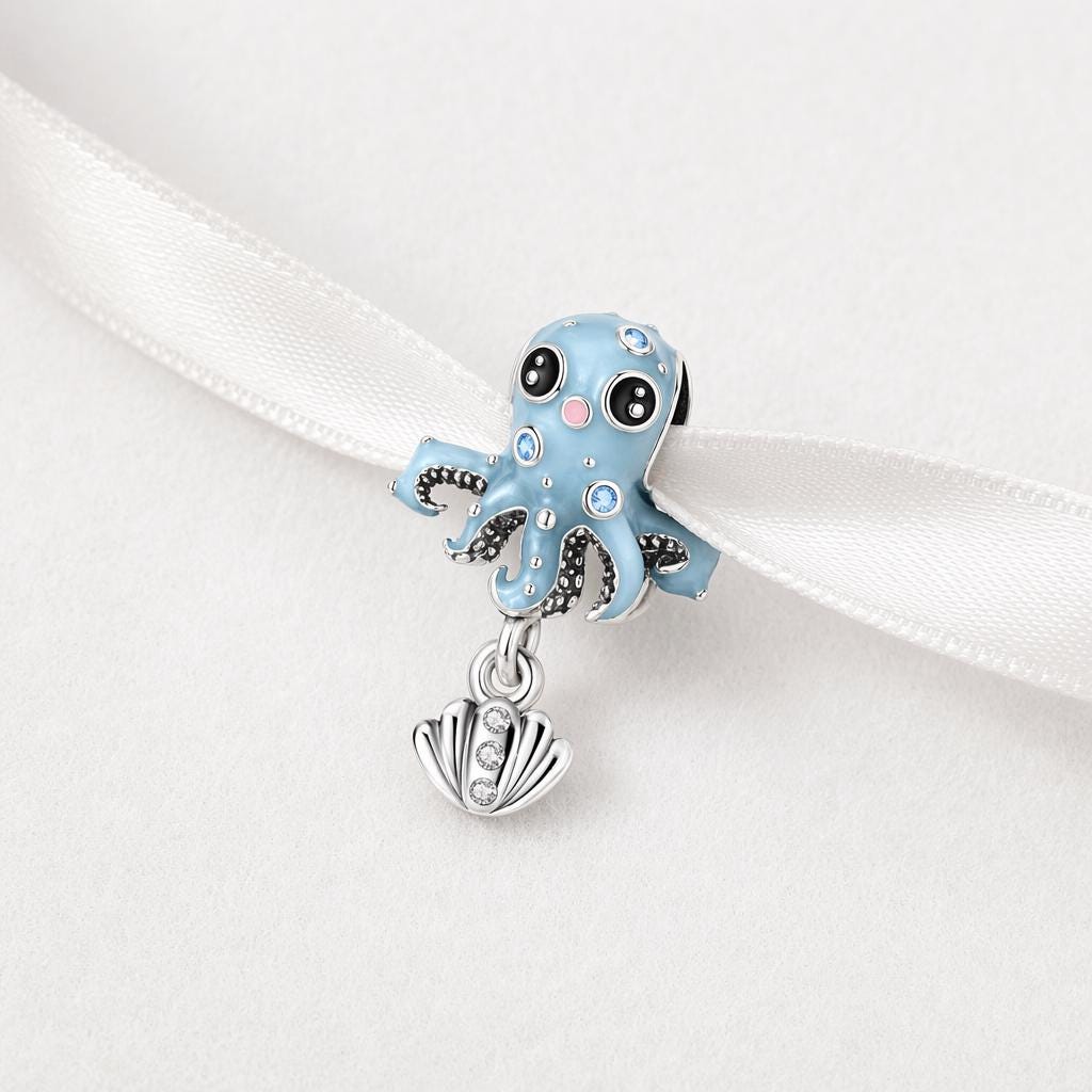Blue Octopus sterling silver charm alternate view