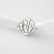 Silver Seashell Bead Fits Pandora Charm Bracelet, Clear Crystal Shell Mermaid Jewelry Gift