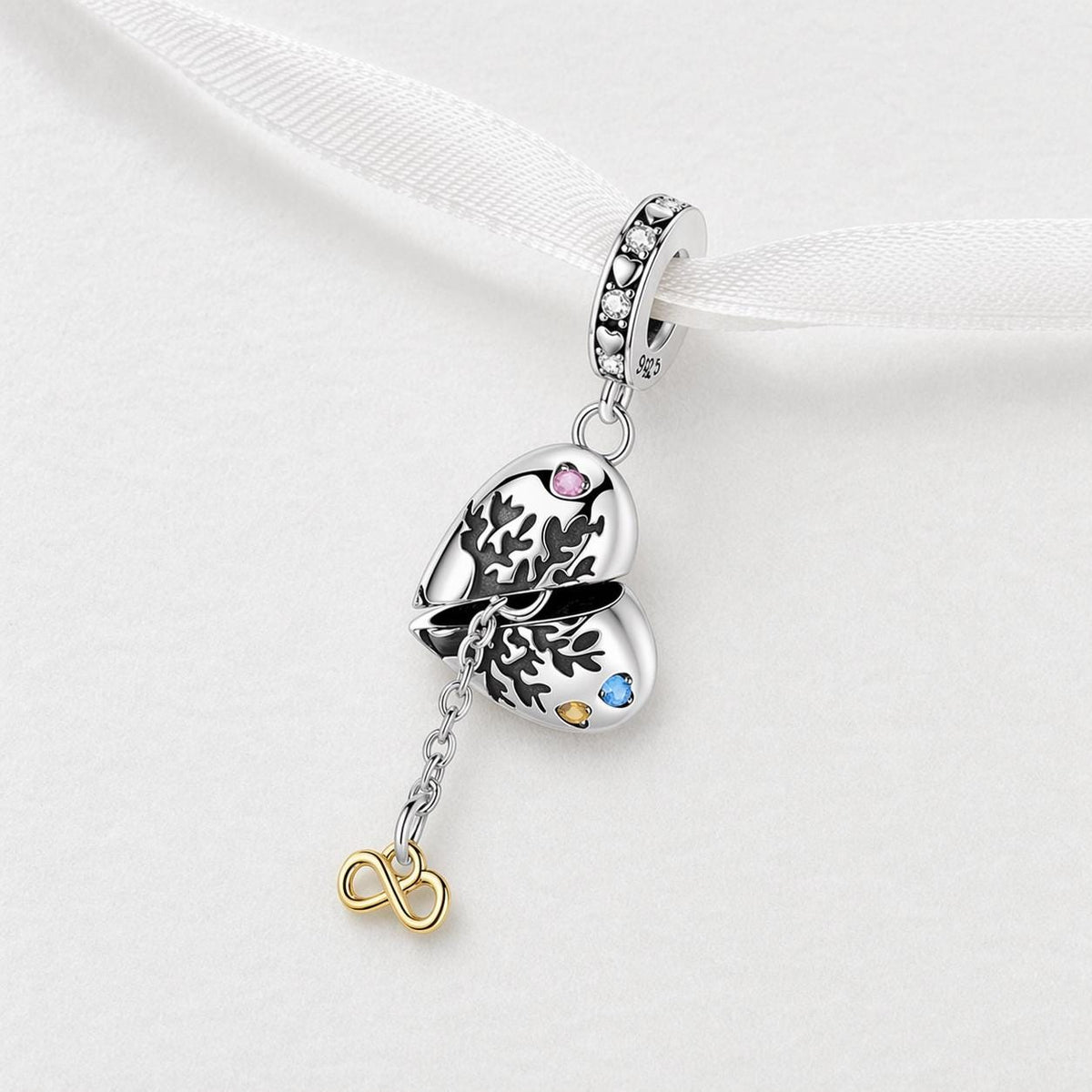 Family Tree Heart sterling silver charm alternate view