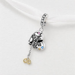 Family Tree Heart Bead Fits Pandora Charm Bracelet, Silver Infinity Dangle Jewelry Gift