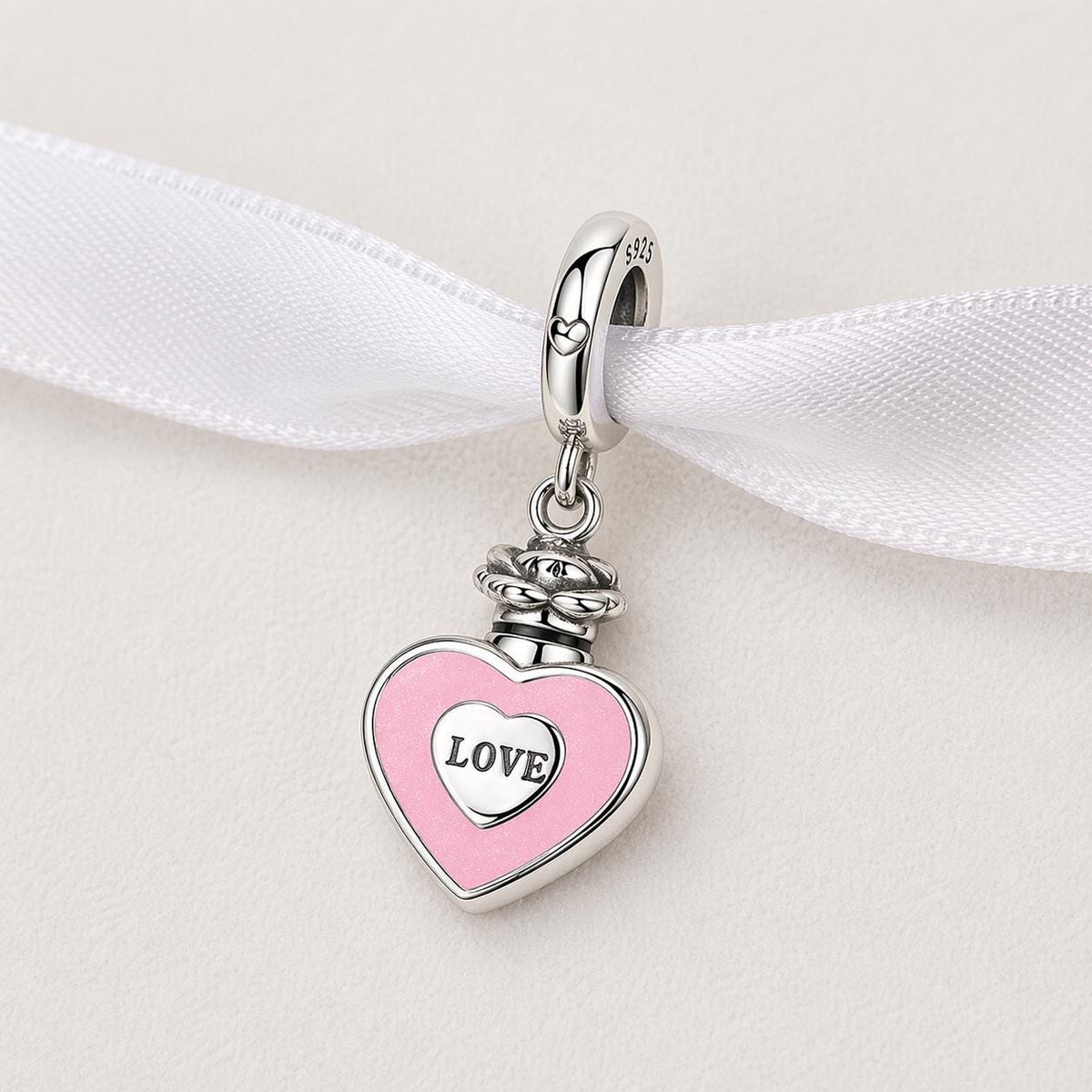 Pink Heart Urn sterling silver charm alternate view