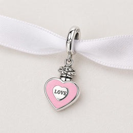 Pink Heart Urn Bead Fits Pandora Charm Bracelet, Silver Cremation Jewelry, Memorial Keepsake Gift