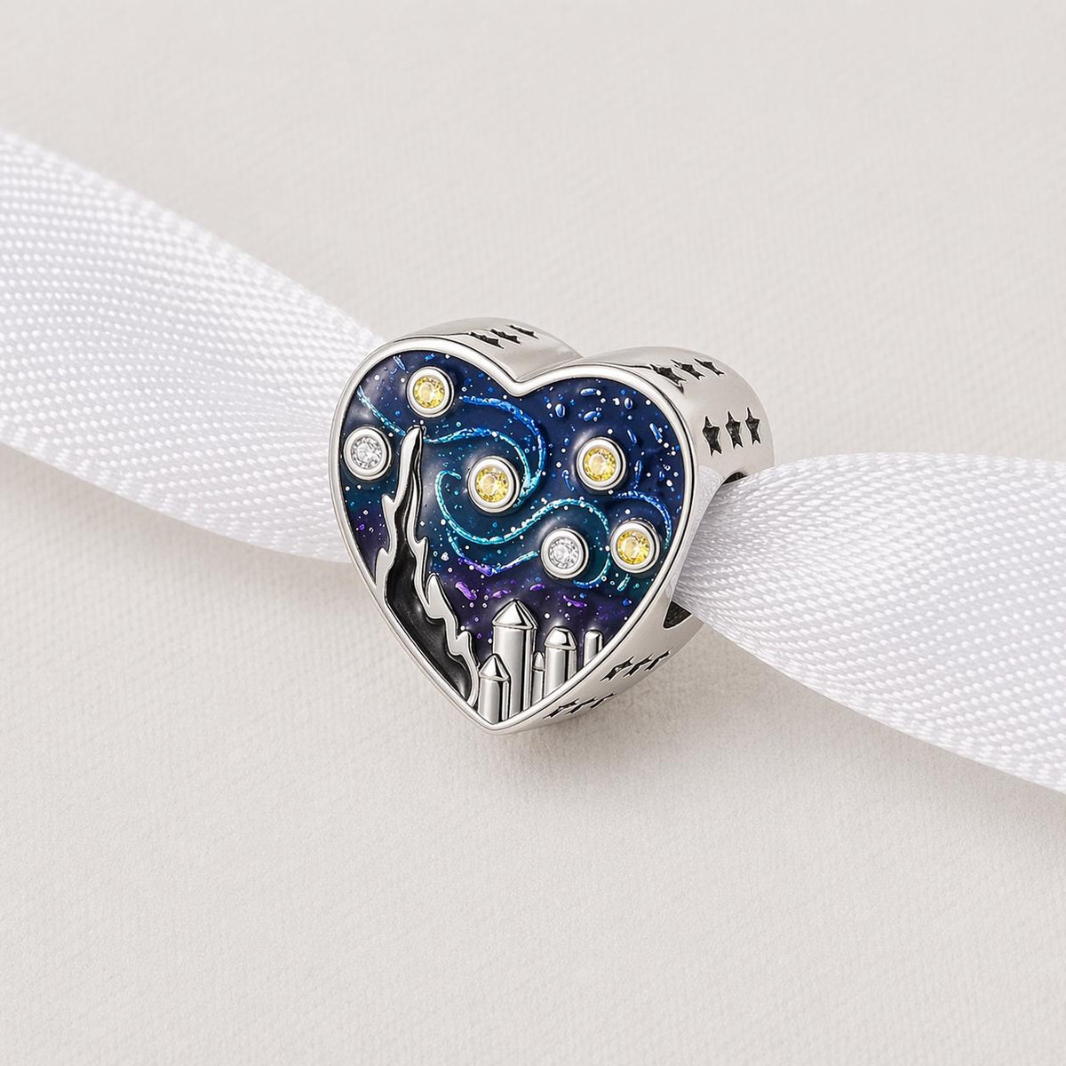 Starry Night Heart sterling silver charm alternate view