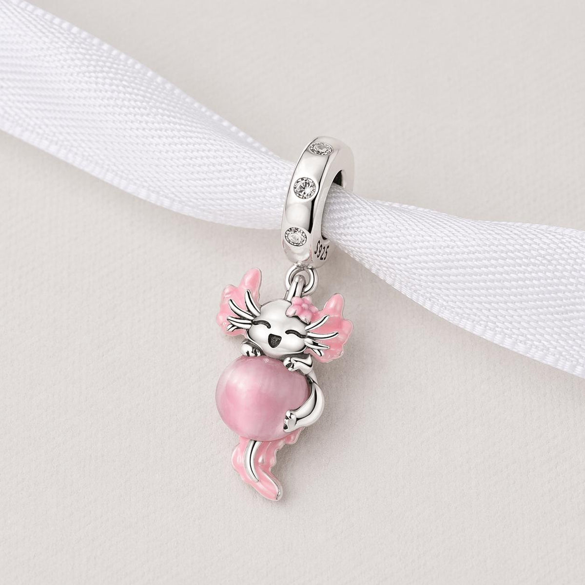 Pink Axolotl sterling silver charm alternate view