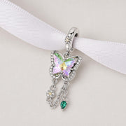 Iridescent Butterfly Dangle Fits Pandora Charm Bracelet, Silver Rainbow Crystal Jewelry, Nature Lover Gift